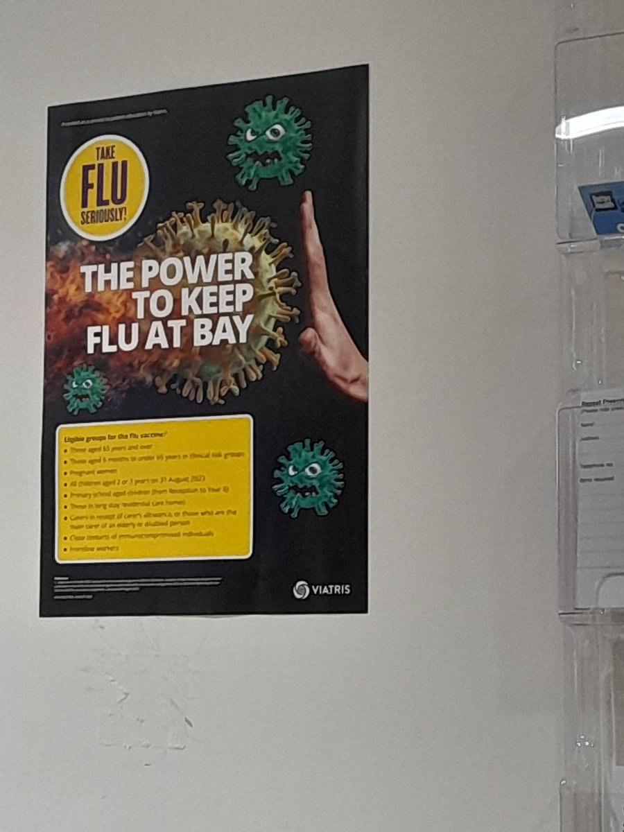 <a href="/LeedsHospitals/">Leeds Teaching Hospitals</a> , our NHS will only be fit for the future with effective infection control in all healthcare settings to reduce the transmission of airborne viruses such as #COVID19

My GP surgery has a 'take flu seriously' poster but NOTHING for #COVID which is more serious 1/