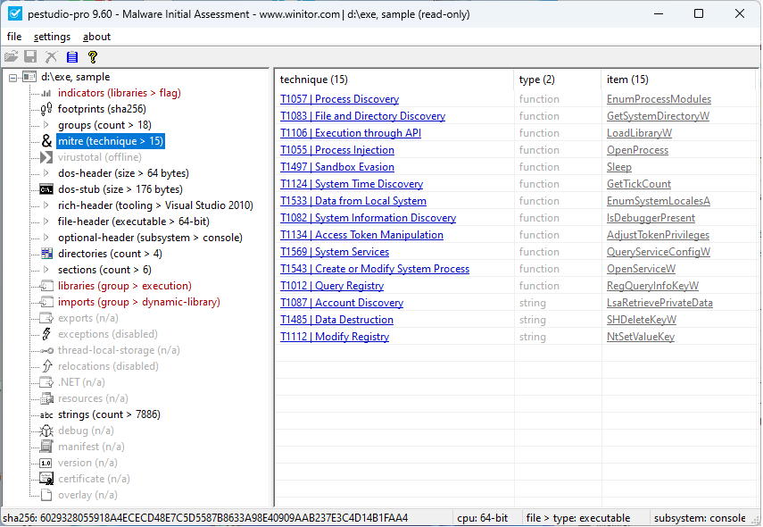 ochsenmeier's tweet image. #pestudio to detect @MITREattack Techniques used by #Malware #infosec