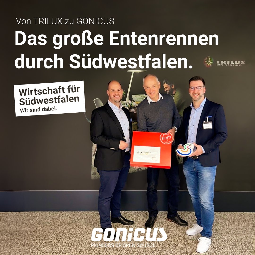 Was macht eine Ente bei #GONICUS? 🐧🦆 Als Maskottchen #Südwestfalens tourt sie durch Unternehmen und entdeckt nach der Übergabe von #TRILUX Johannes Huxol an Stefan Grote und Andreas Hövelmann nun GONICUS.  Bald mehr dazu...
#teamsüdwestfalen