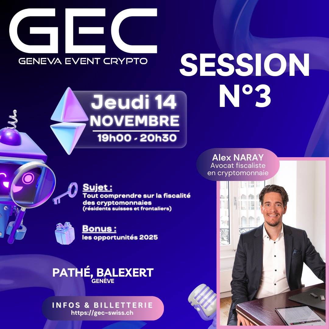 NODE (@node1922) on Twitter photo Le GEC Session N°3 se penchera sur la fiscalité des cryptomonnaies! Réservez votre place dès maintenant sur gec-swiss.ch/billetterie
<a href="/gec_swiss/">GEC-SWISS.CH</a> #blockchain #Token #Tokenisation #Bitcoin #crypto #Ethereum #BTC #ETH #NFT #Technology #DeFi #Genève Le GEC Session N°3 se penchera sur la fiscalité des cryptomonnaies! Réservez votre place dès maintenant sur gec-swiss.ch/billetterie
<a href="/gec_swiss/">GEC-SWISS.CH</a> #blockchain #Token #Tokenisation #Bitcoin #crypto #Ethereum #BTC #ETH #NFT #Technology #DeFi #Genève