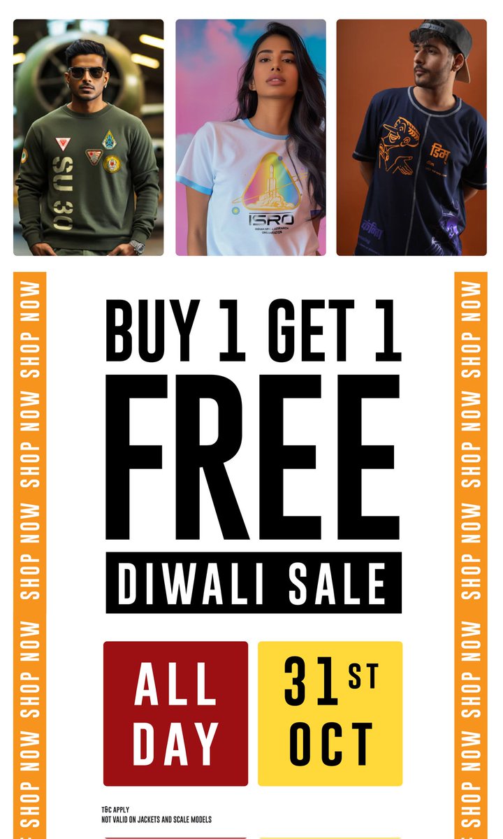 Ends today at midnight! 

Across a47.in ✨ 
Happy Shopping! 🚀

#BuyOneGetOne #HappyDiwali #DiwaliSale #OfficialMerch 

*Not valid on scale models and bomber jackets