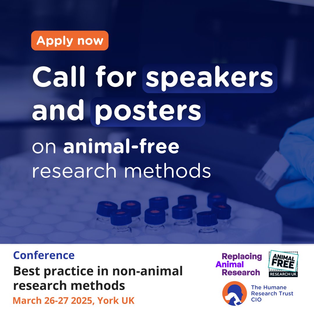 Do you work with non-animal models? Have insights to share about your research methods, results, or experience?

Apply to speak or submit a poster at our conference: Best Practice in Non-Animal Research Methods 🧪 

Talks: forms.office.com/e/SmHNpVJej2
Posters: forms.office.com/e/cGLddv1b7L