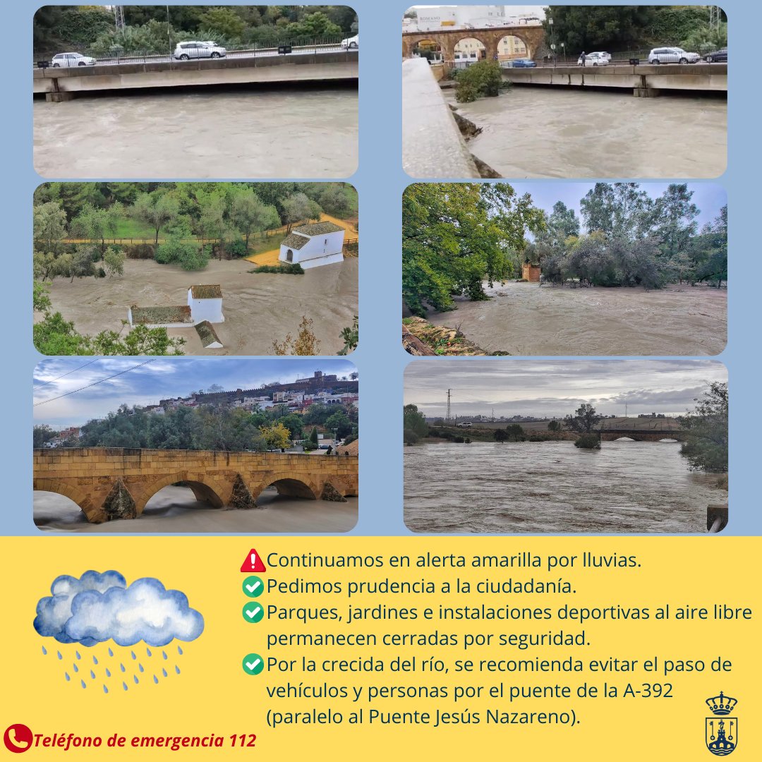 aytoguadaira's tweet photo. 📌Alcalá tiene activado dispositivo de tráfico y seguridad ante la crecida del río Guadaíra debido a intensas lluvias de las últimas horas.
La previsión de lluvias intensas en las horas intermedias de la jornada de hoy, hace que se mantenga este dispositivo. https://t.co/hE73z7KYNF