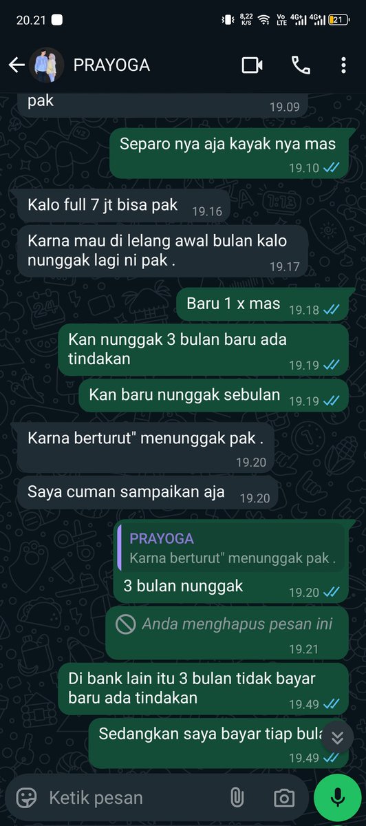 maspray_itno's tweet photo. @BANKBRI_ID @bank_indonesia @ojkindonesia @kontakBRI @PartaiSocmed
Saya mau tanya apakah nunggak 1 bulan bayar angsuran bank BRI cabang Tarakan akan dilakukan pelelangan mohon solusinya. 
Lampiran chat WA dari pihak BRI tarakan https://t.co/tTQ760Nhk8