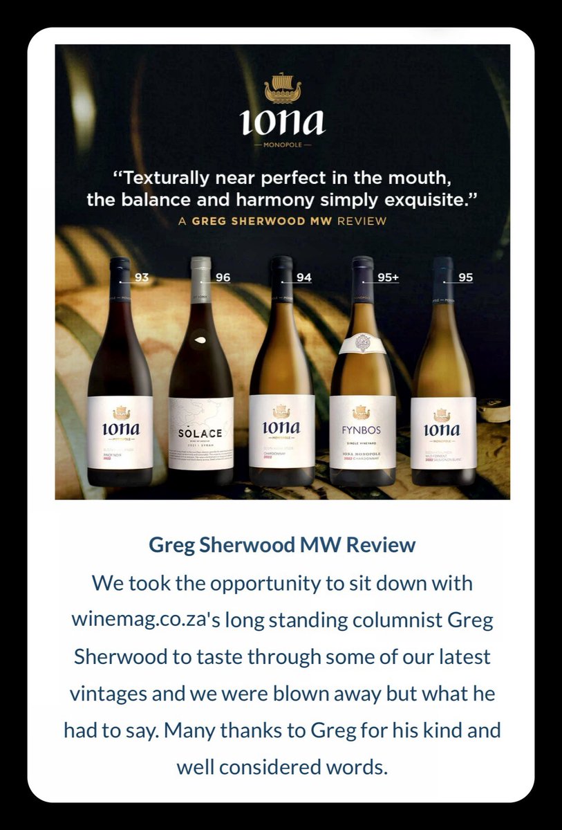Greg Sherwood MW (@gregsherwoodmw) on Twitter photo An exciting new selection of Iona releases reviewed on the #finewinesafari 🍷🇿🇦 <a href="/IonaWines/">Iona Wines</a> <a href="/ExperienceElgin/">Experience Elgin</a> <a href="/WOSA_UK/">WinesofSouthAfricaUK</a> An exciting new selection of Iona releases reviewed on the #finewinesafari 🍷🇿🇦 <a href="/IonaWines/">Iona Wines</a> <a href="/ExperienceElgin/">Experience Elgin</a> <a href="/WOSA_UK/">WinesofSouthAfricaUK</a>