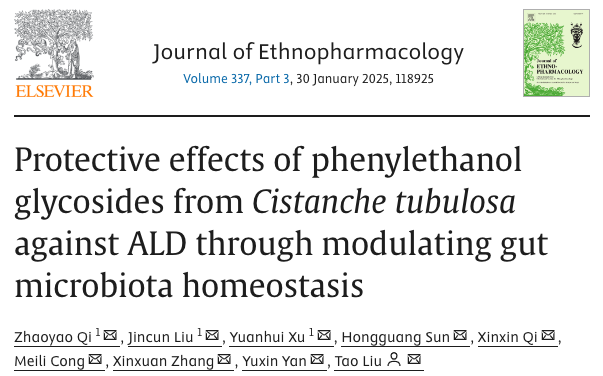 AsiaEditHK's tweet photo. Congratulations to Zhaoyao Qi and colleagues from @XJMUOfficial  on their latest publication, “Protective effects of phenylethanol glycosides from Cistanche tubulosa against ALD through modulating gut microbiota homeostasis“, in the Journal of Ethnopharmacology. https://t.co/wB9itgMTD7