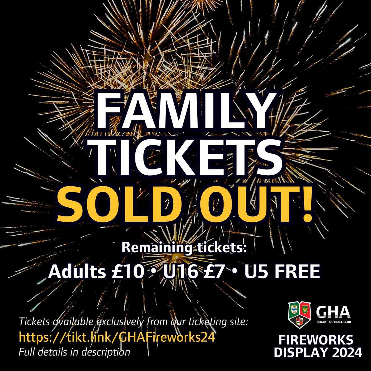 🚨 5 DAYS TO GO| Our family tickets for the GHA Fireworks Display have officially sold out!🎆✨ 

Don’t miss out on the chance to experience the magic—limited tickets are still available via tikt.link/GHAFireworks24 

Grab yours before they’re gone.🎇
#GHAFireworks <a href="/citizenticket/">Citizen Ticket</a>