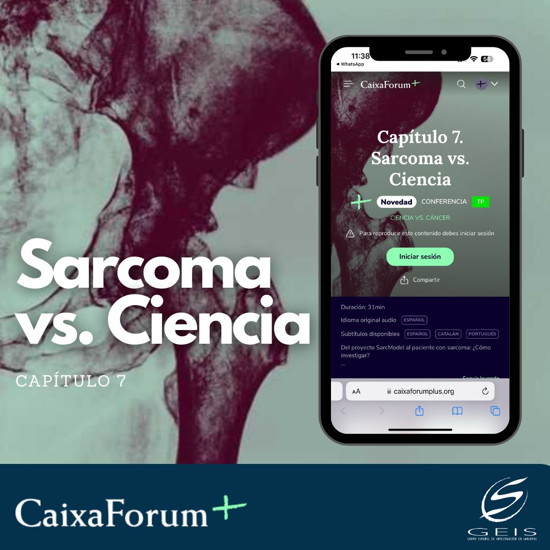 GrupoGeis's tweet photo. Exploramos la investigación en sarcomas con el proyecto #SarcModel.
Con el Dr. César Serrano, la Dra. Claudia Valverde y la participación de la paciente Daniela Bobos. Presenta Luis Quevedo. 🔗 https://t.co/4jEIOspWV7
#SarcomaVsCiencia #CaixaForumPlus https://t.co/OxCjZHWtGC