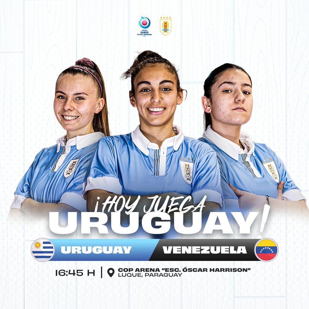 AUFfutbolsala's tweet photo. 🇺🇾 ¡𝗛𝗢𝗬 𝗝𝗨𝗘𝗚𝗔 𝗨𝗥𝗨𝗚𝗨𝗔𝗬!

La Celeste cierra su fase de grupos en la @CONMEBOL sub-20 femenina.

🆚 Venezuela 
🕓 16.45 H
📍 COP Arena “Esc. Óscar Harrison” - Luque, Paraguay.

#ElEquipoQueNosUne https://t.co/MoO7BR8JpE