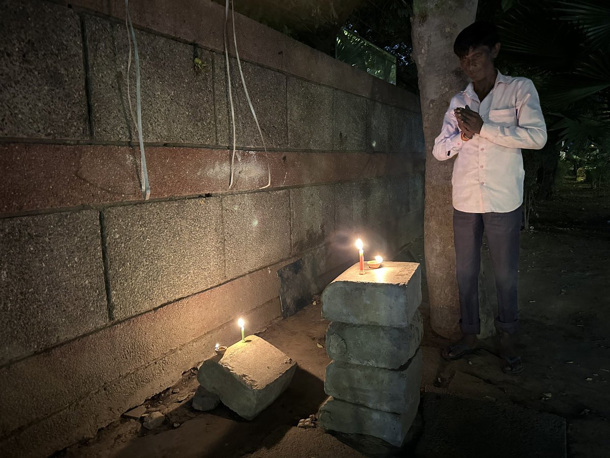 On Diwali, our festival of lights, Ram Chander ji, a pavement barber, is not at work, but he just lit up the part of the Delhi pave upon which he administers his stall with candles… Happy Diwali, sir