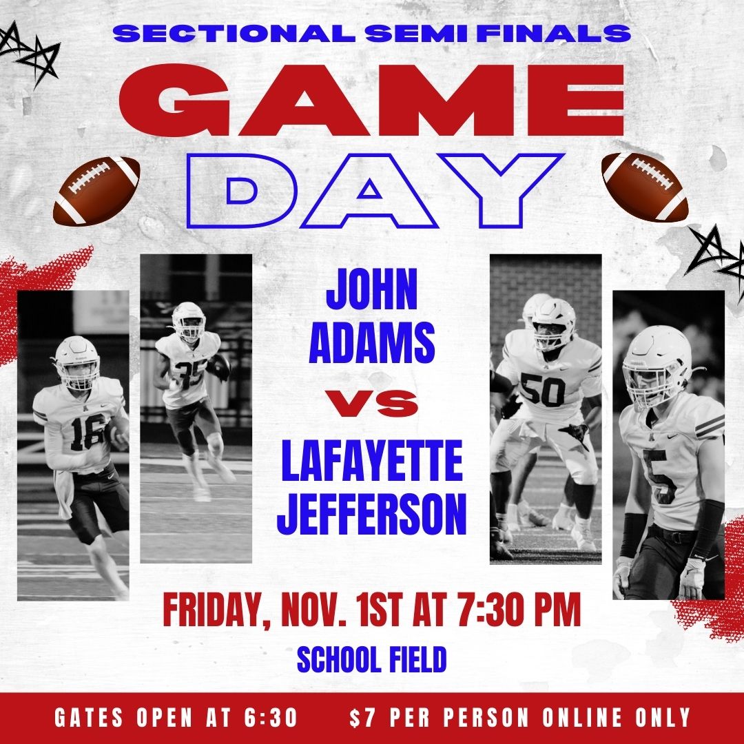 The Football IHSAA Sectional game against Lafayette Jefferson is tomorrow night.
Be sure to get your tickets now and come out and cheer the Eagles on!
🏈🦅🔴⚪️🔵🏈