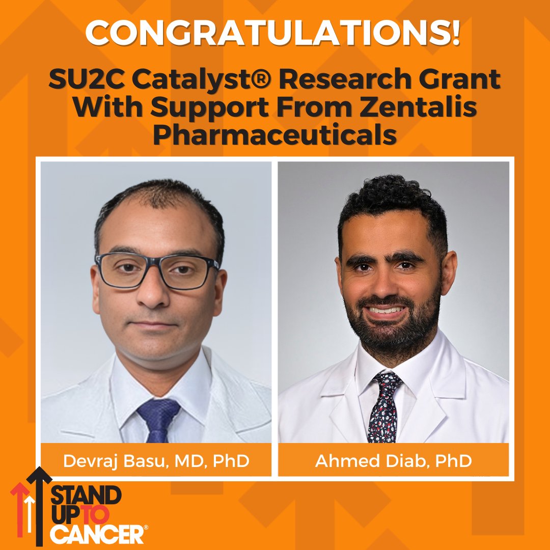 Penn Otorhinolaryngology (@penn_ent) on Twitter photo Congratulations to Drs. Basu & Diab on receiving the <a href="/SU2C/">Stand Up To Cancer</a> Catalyst® Research Grant! 🎉
Read about their groundbreaking work below or through our #linkinbio! 🔬👇
#CancerResearch #Innovation #StandUpToCancer <a href="/DiabLabPenn/">Ahmed Diab</a> <a href="/BasuLab1/">Devraj Basu, MD, PhD, FACS</a> <a href="/PennCancer/">Penn Medicine - Abramson Cancer Center</a> <a href="/fredhutch/">Fred Hutch Cancer Center</a> <a href="/ZentalisP/">Zentalis Pharmaceuticals</a> Congratulations to Drs. Basu & Diab on receiving the <a href="/SU2C/">Stand Up To Cancer</a> Catalyst® Research Grant! 🎉
Read about their groundbreaking work below or through our #linkinbio! 🔬👇
#CancerResearch #Innovation #StandUpToCancer <a href="/DiabLabPenn/">Ahmed Diab</a> <a href="/BasuLab1/">Devraj Basu, MD, PhD, FACS</a> <a href="/PennCancer/">Penn Medicine - Abramson Cancer Center</a> <a href="/fredhutch/">Fred Hutch Cancer Center</a> <a href="/ZentalisP/">Zentalis Pharmaceuticals</a>