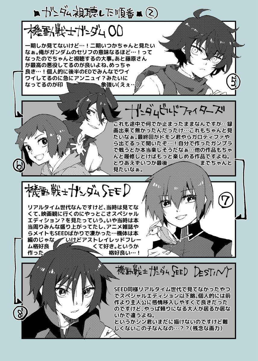 なんとなく視聴順その2。
OOとビルドファイターズは逆だったかも…?とりあえずどっちも最後まで見てないからいつか見たいなぁ。水星の魔女も気になってたけど見れてないのでいつか見たい。 