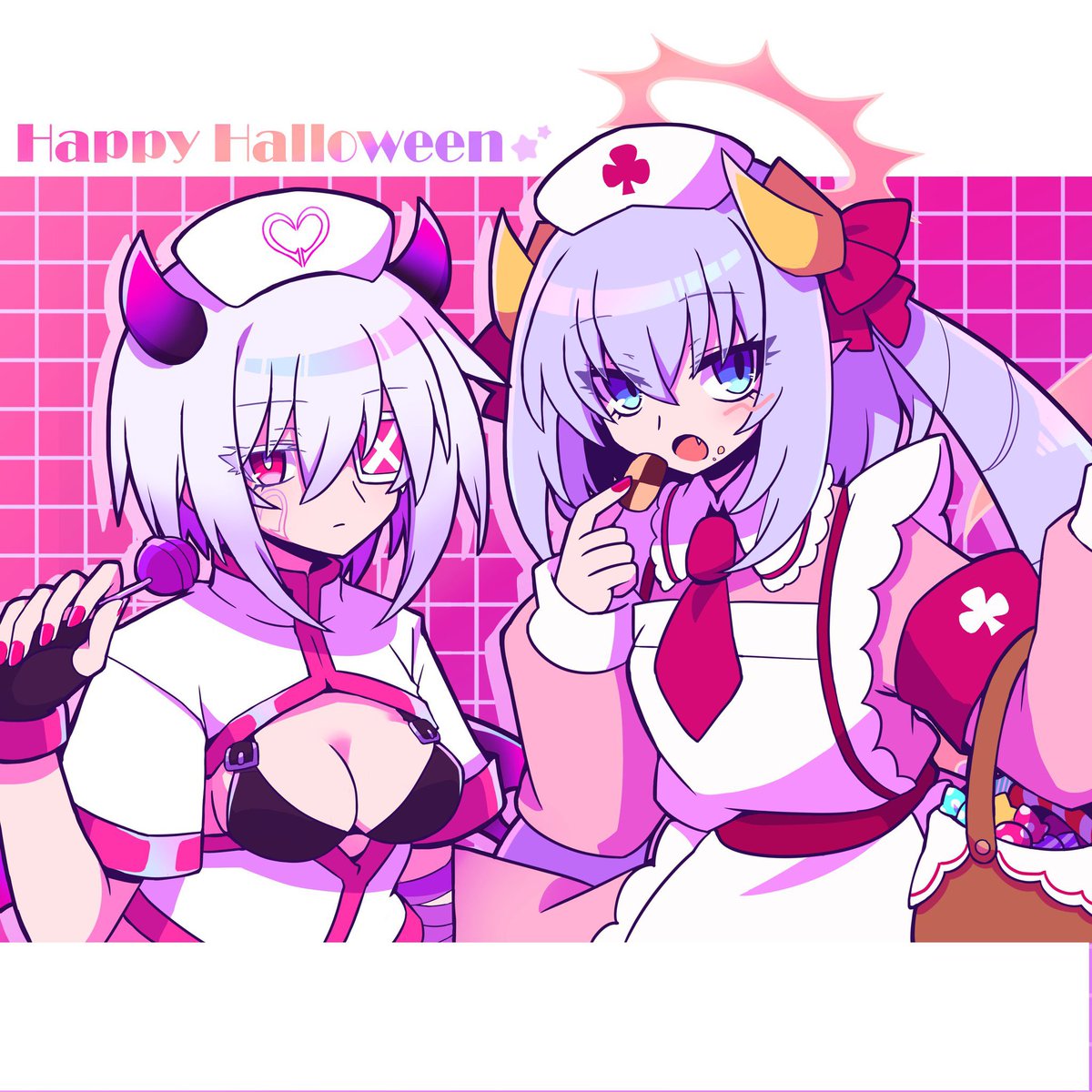 7to04's tweet photo. アンコク・ミツバとイッシキ・カオスの絵です https://t.co/v3R0UxcKOQ