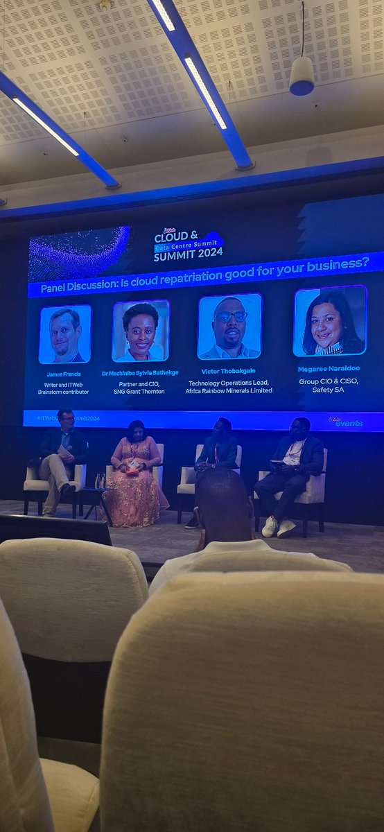 sakhilesibuyi's tweet image. Interesting panel of some of the top leaders IT in SA&apos;s well known institutions. @ITWeb #ITWebCloudSummit2024