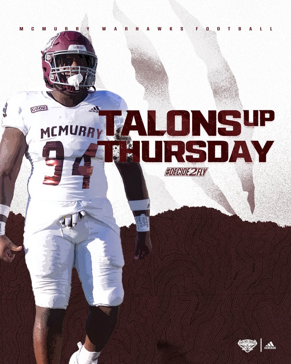 McMURRYFOOTBALL's tweet photo. Yet again, #TalonsUpThursday!
Looking for young men of character who have a PASSION/LOVE to play college football at a high level while striving towards a great education!
#AlaCumba
#GOOD
#DOMINATE
#WarHawksFAW https://t.co/nckhmtDalE