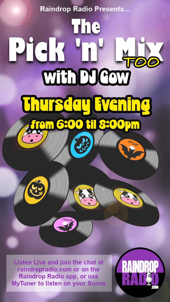Raindrop_Radio's tweet photo. While Jon continues to whore his Pick ‘n’ Mix show around the schedule for the next few weeks, DJ Cow is keeping his seat warm. Tonight it’s a very loosely themed Halloween ‘special’. Join him from 6pm here on https://t.co/PlPGFvlbeZ. https://t.co/WelvB8XE4l
