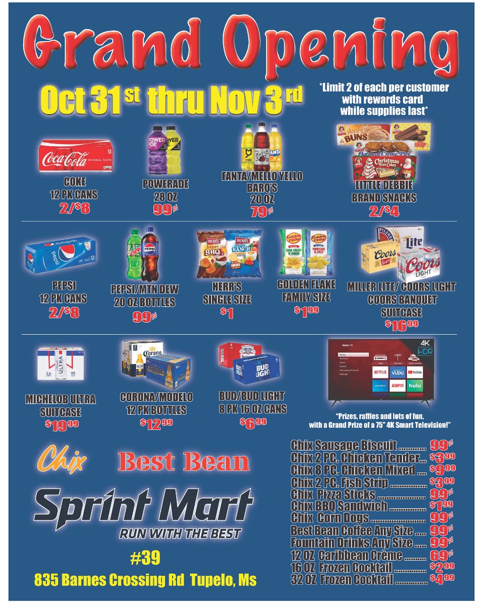 Our Grand Opening Specials are 𝑪𝑶𝑴𝑰𝑵𝑮 𝑰𝑵 𝑯𝑶𝑻 🔥  today through Sunday Nov 3. Stop in to see us at 839 Barnes Crossing Rd. in Tupelo, MS.