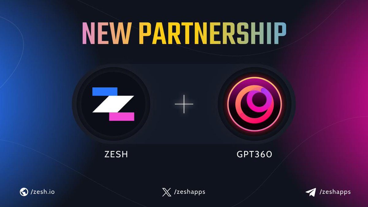 🚀 Zesh x GPT360 Partnership Announcement! 🚀

We’re excited to announce our new partnership with GPT360 (<a href="/GPT360_Official/">GPT360</a>), the ultimate Web3 super app that’s transforming user engagement!

With their Chaterium Network driving real-time, AI-powered chat interactions, GPT360