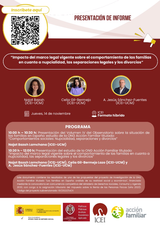 ICEI-UCM (@ucm_icei) on Twitter photo 📢El 14 de noviembre tendrá lugar la presentación del Informe de Acción Familiar de la mano de las investigadoras adscritas <a href="/NajatBazah/">Najat</a> y <a href="/cgilbermejo/">Celia Gil-Bermejo</a> y de nuestro director <a href="/AJSnchezFuentes/">Antonio Jesús Sánchez Fuentes</a>
Nos vemos a partir de las 10:00h ⏰en el ICEI u online con el siguiente programa 👇 📢El 14 de noviembre tendrá lugar la presentación del Informe de Acción Familiar de la mano de las investigadoras adscritas <a href="/NajatBazah/">Najat</a> y <a href="/cgilbermejo/">Celia Gil-Bermejo</a> y de nuestro director <a href="/AJSnchezFuentes/">Antonio Jesús Sánchez Fuentes</a>
Nos vemos a partir de las 10:00h ⏰en el ICEI u online con el siguiente programa 👇