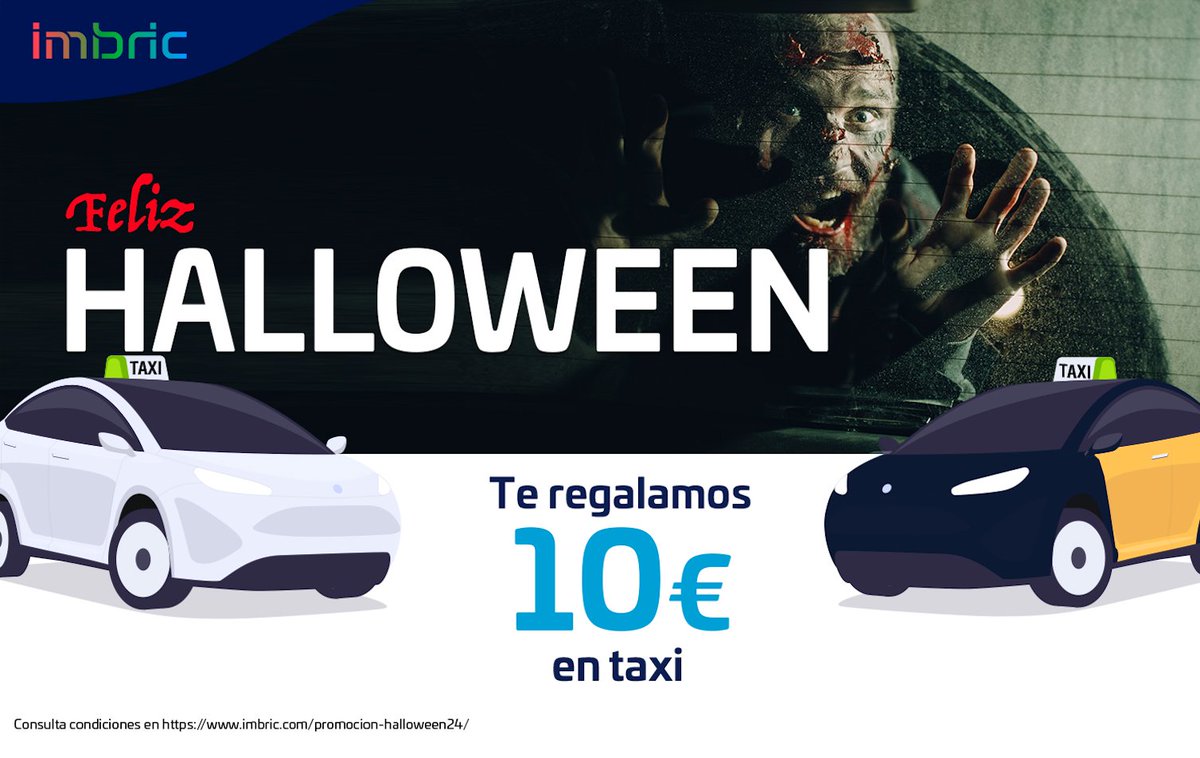 ¡Que no te pillen los zombies! 🧟‍♀️🧟‍♂️

Desde el 31/10 hasta el 07/11, viaja en #taxi con #Imbric con:  ¡10€ para tus próximos 5 viajes!

Código: HALLOWEEN24

Aplicar promo: ow.ly/vtlU50TW6tL