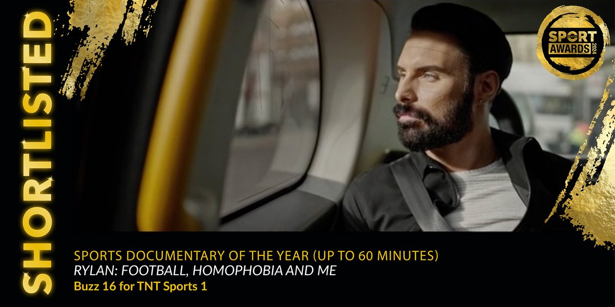 Shortlisted for #SportsDocumentary of the Year (Up To 60 Minutes) is <a href="/Rylan/">R Y L A N</a>: Football, Homophobia and Me, <a href="/BUZZ16/">BUZZ 16</a> for TNT Sports 1 (<a href="/tntsports/">TNT Sports</a>)

View the full shortlist here: bit.ly/BSA_Shortlist

#BSportAwards24