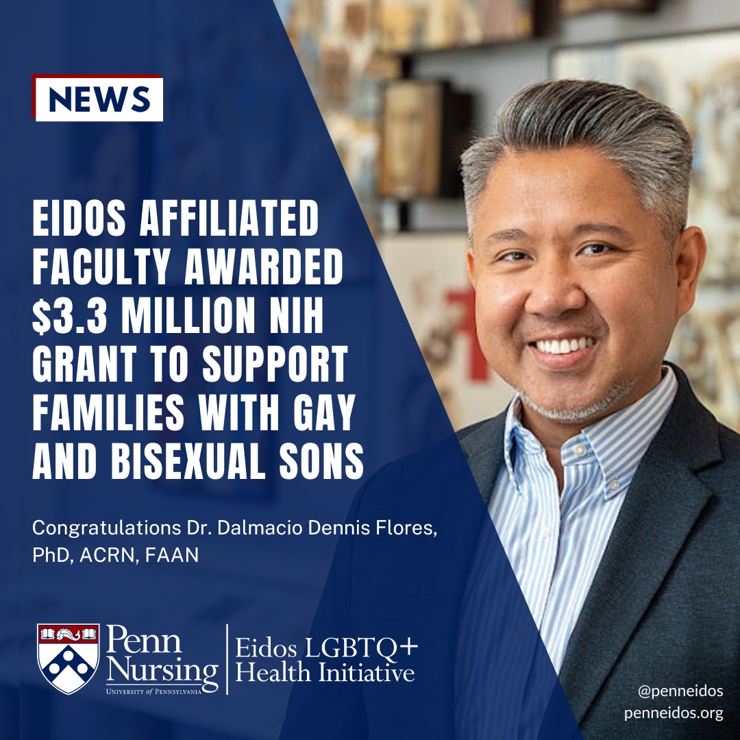 🎉Big news! Eidos Affiliated Faculty Member <a href="/dfloresrn/">Dalmacio Dennis Flores 🌈🇵🇭</a> received a $3.3M <a href="/NIH/">NIH</a> grant for @ParentsASSIST, a study aimed at equipping parents with LGBTQ+ health information to better support their adolescent sons and reduce health disparities.

nursing.upenn.edu/live/news/2736…