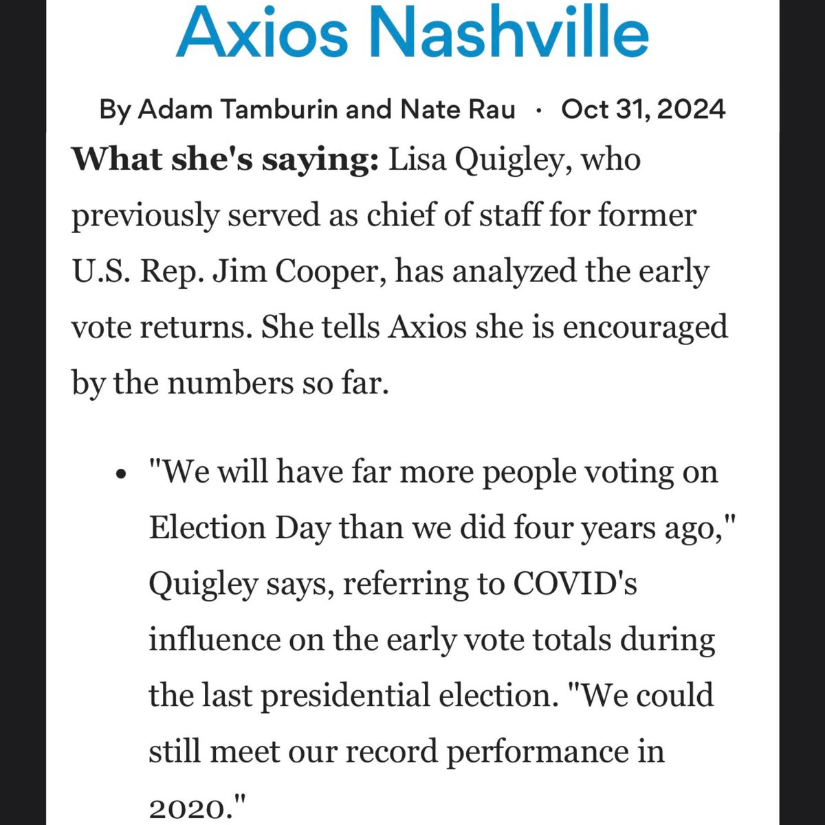 I’m optimistic.

Yes, the TN GOP specializes in voter suppression (let me count the ways…)

Yes, largely due to this☝️, TN is dead last in voter participation in the US.

BUT, we can change our story. Let’s start with matching 2020 turnout.

Last day of Early Vote starts now.🇺🇸