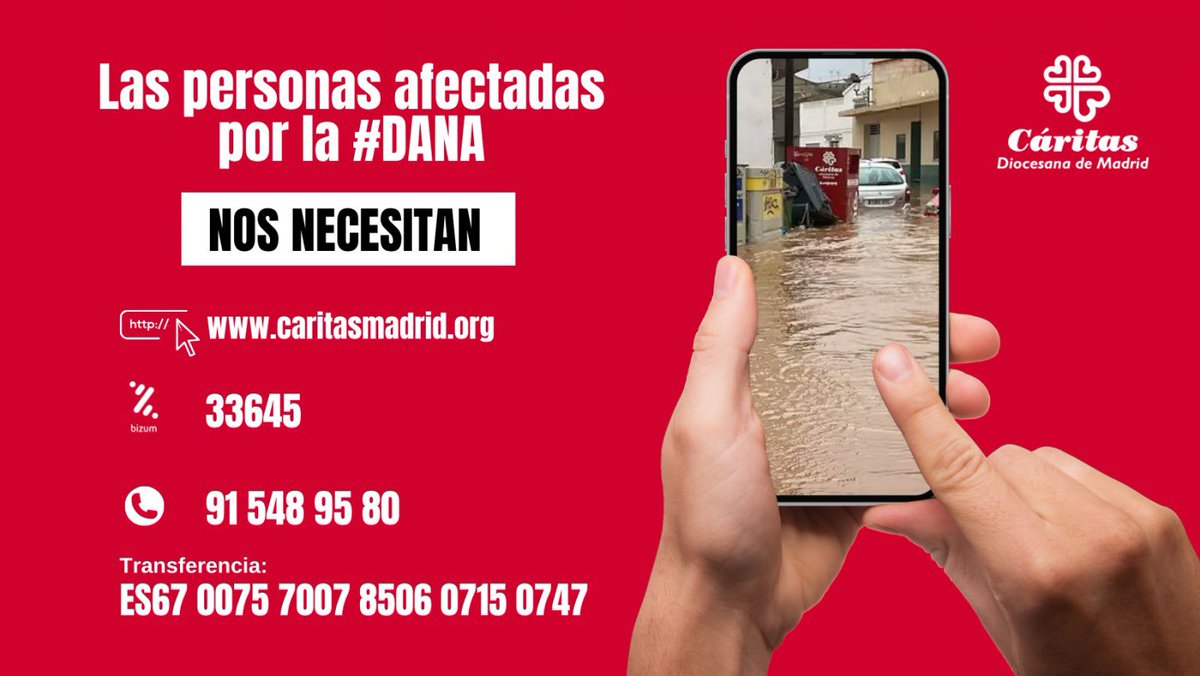 deSiena's tweet photo. Las personas afectadas por la #DANA nos necesitan. Colabora a través de @_CARITAS https://t.co/XWSPYu0Ba3