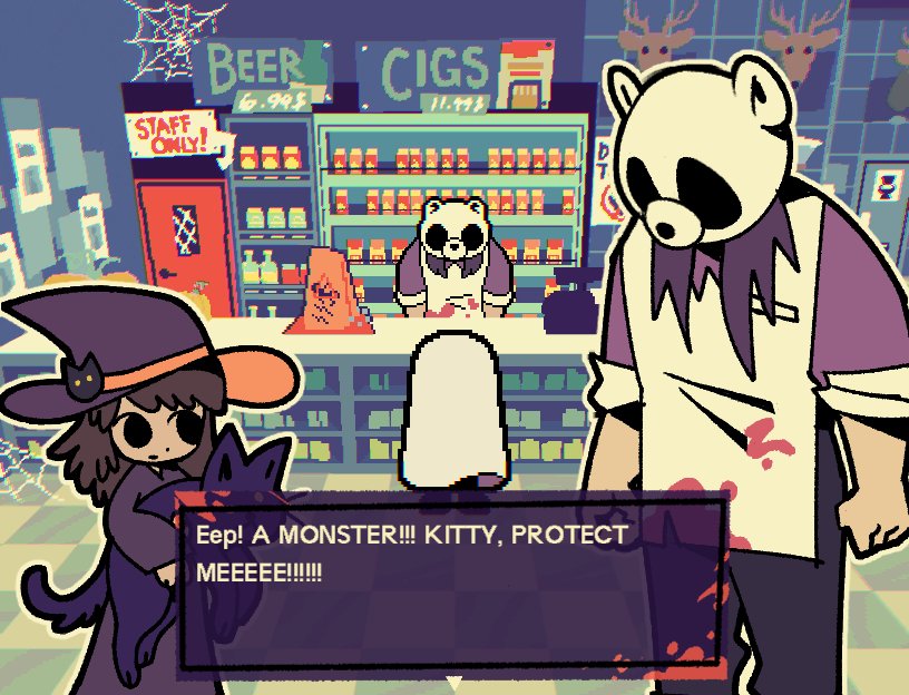 ハロウィンの朝にガソリンスタンドでバイト中の殺人鬼がバックヤードに隠した死体を女の子に見られてしまい死体が二つに増えるか？…と思いきや女の子は殺人鬼の大ファンだったので一緒に協力してバレないように死体を運び出そう！というハロウィンにぴったりなゲームです。mokadevs.itch.io/beary-the-hatc…