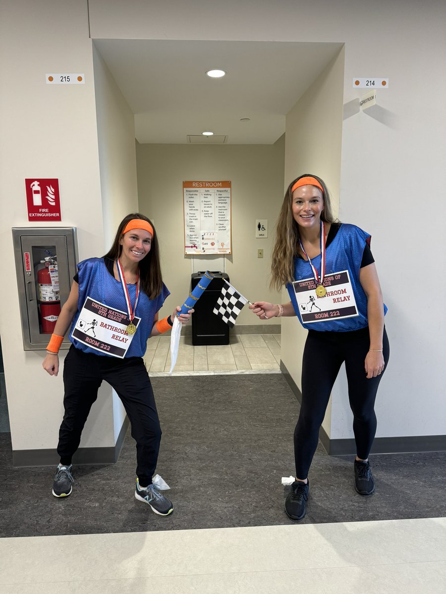 Happy Halloween from the 5th grade Track &amp; Field team! Honored to represent the “Bathroom Relay” event with my co-teacher, Mrs. May 🚽🧻🏃🏼‍♀️🎃