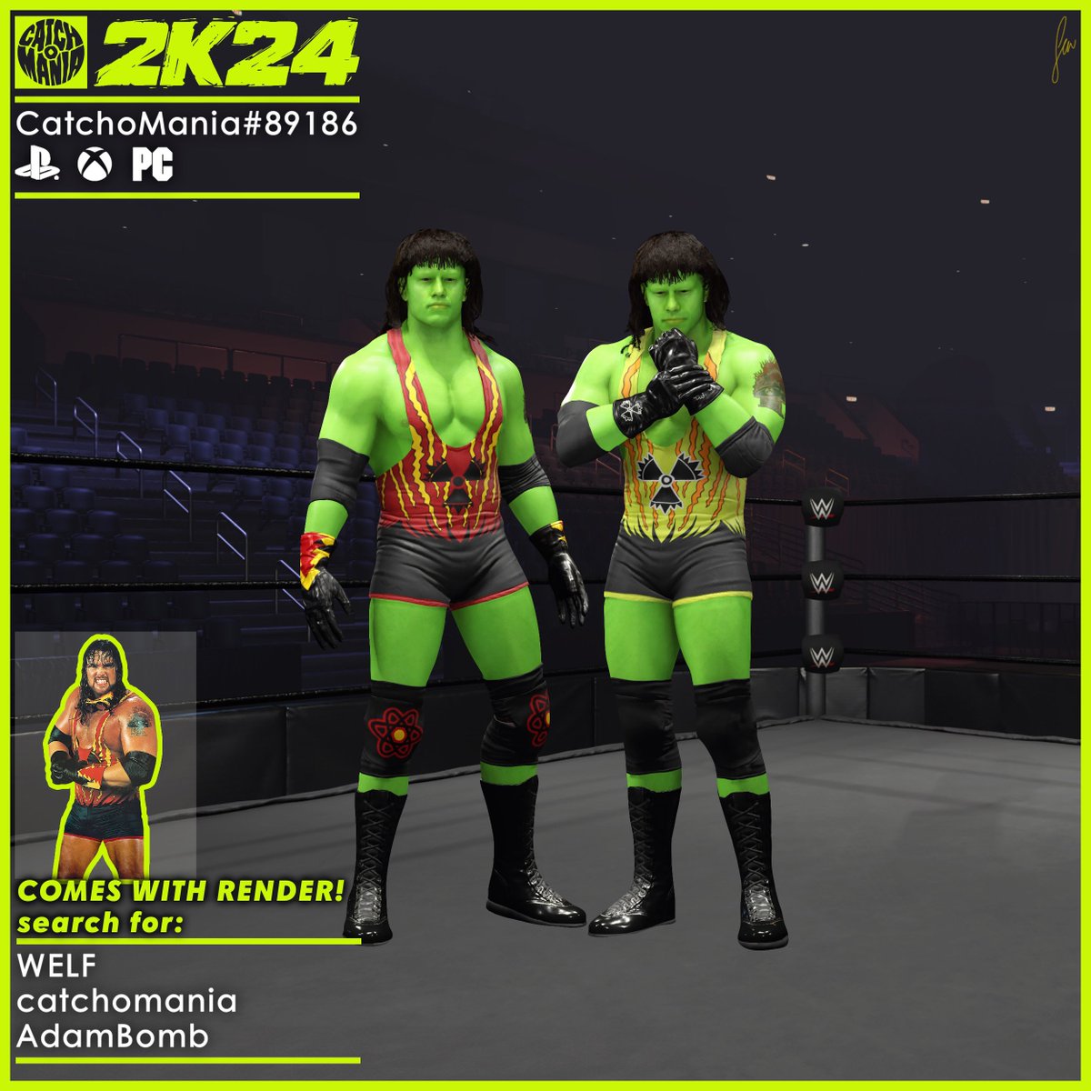 Get ready for the meltdown! <a href="/RealBryanClark/">Bryan Clark</a> Adam Bomb ‘93 attires uploaded. #WWE2K24 <a href="/WWEgames/">#WWE2K26</a>