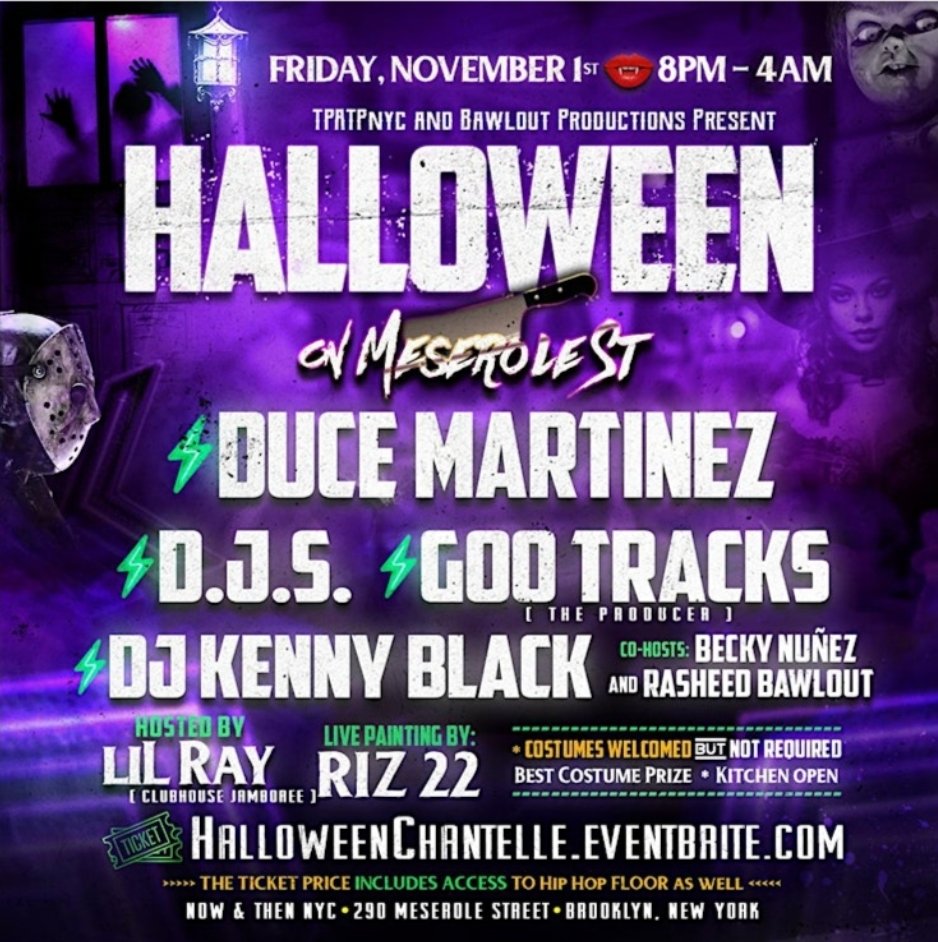 JacquiO69's tweet photo. BECKY NUÑEZ PRESENTS HALLOWEEN ON MESEROLE STREET
KrownJewelzz will be in attendance &amp; have a Bling Boutique Table Set Up from 8pm-12am. #womeninbusiness
#smallbizlove #halloweenparty #housemusicallnightlong #tpatpnyc #womensupportingwomen #costumeparty #housemusic #hiphopmusic https://t.co/eO1850ir3j