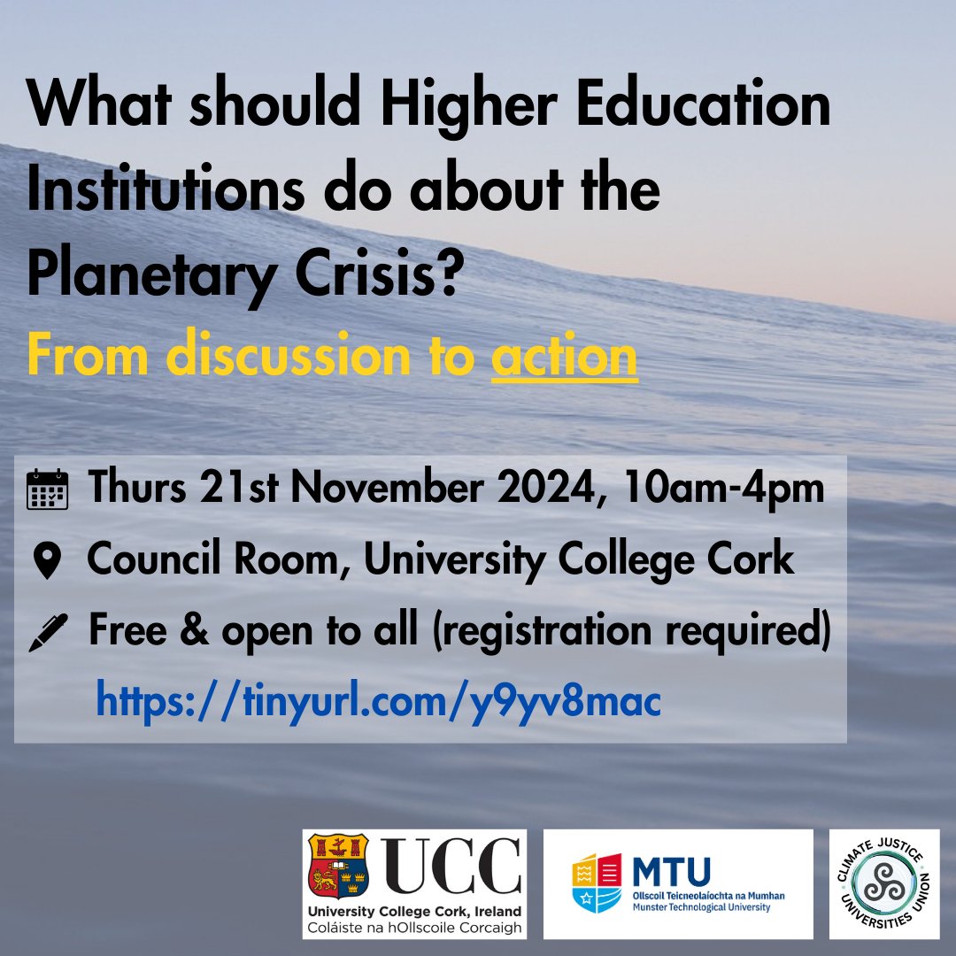 The next all-Ireland meeting on what Higher Education Institutions should do about the planetary crisis will be held at University College Cork on 21 November

All welcome! 
Register👉 tinyurl.com/4bht6uu5

🧵A whistle-stop tour of how we got here...