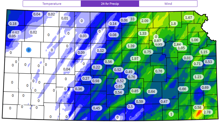 Several of our stations picked up over an inch of rain with the storms yesterday. ⛈️ #kswx