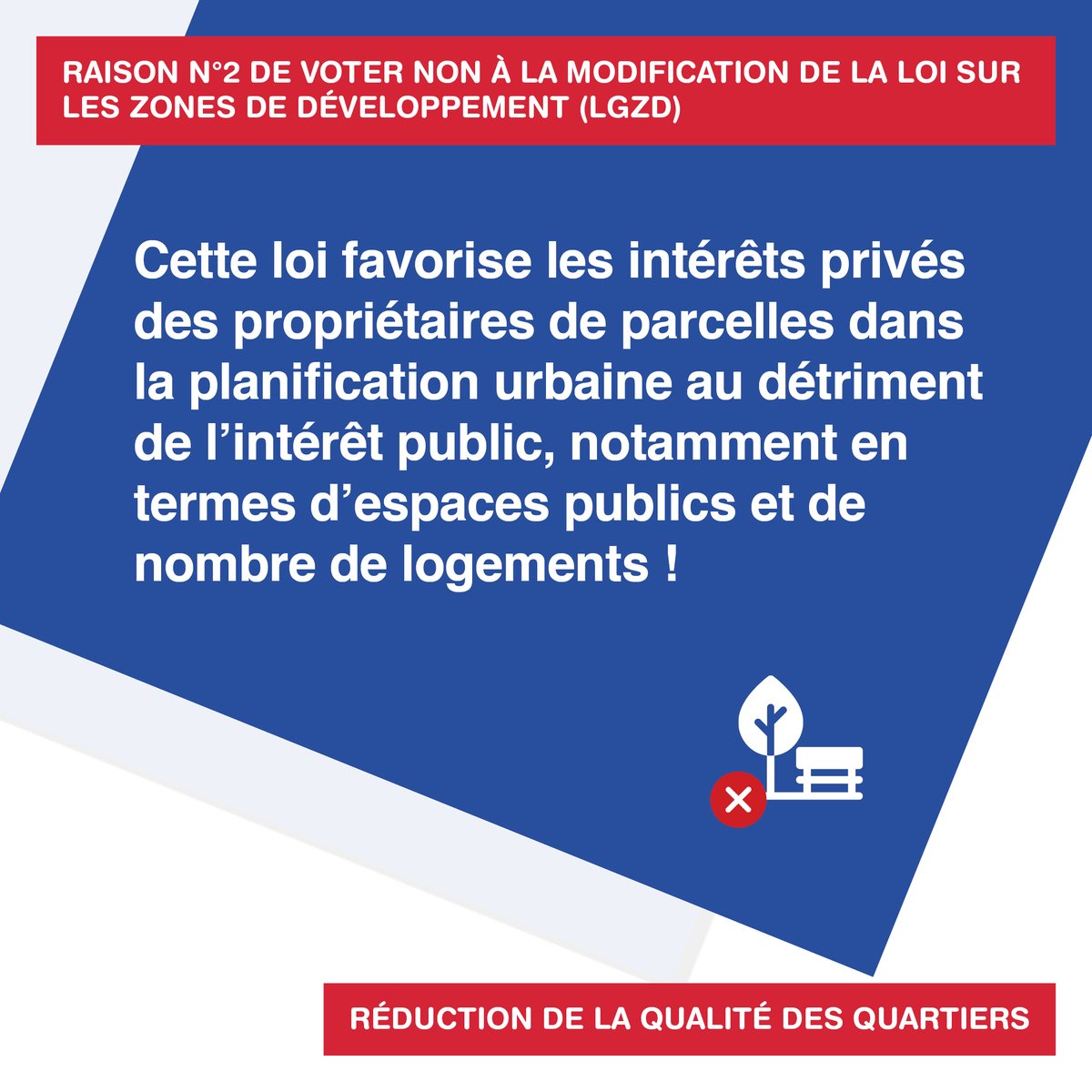 ASLOCA_Geneve's tweet image. Votation cantonale ➡️ Non à un urbanisme détourné de l’intérêt collectif, à la merci des intérêts des propriétaires fonciers! Le 24 novembre, non à la modification de la LGZD (objet 1).