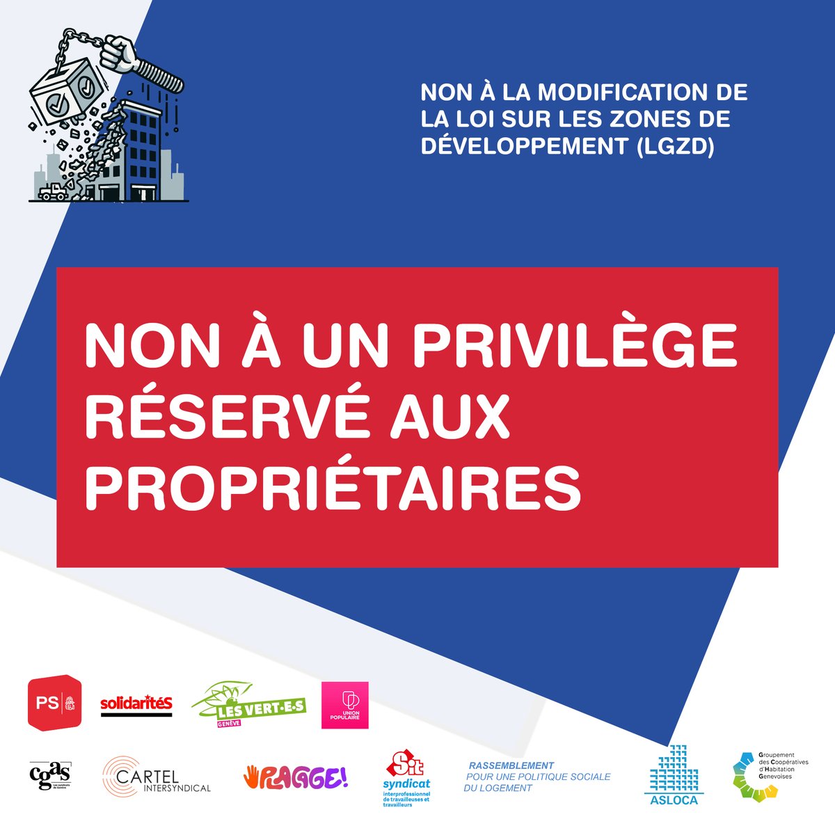 ASLOCA_Geneve's tweet image. Votation cantonale ➡️ Non à un urbanisme détourné de l’intérêt collectif, à la merci des intérêts des propriétaires fonciers! Le 24 novembre, non à la modification de la LGZD (objet 1).