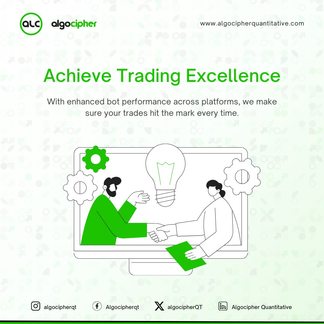 algocipherQT's tweet image. Achieve Trading Excellence
With enhanced bot performance across platforms, we make sure your trades hit the mark every time.
#algocipherquantitative #thealgocipheradvantage #tradingautomation #FutureOfTrading #NoMoreManual #AutomatedTrading #TradingAssistant