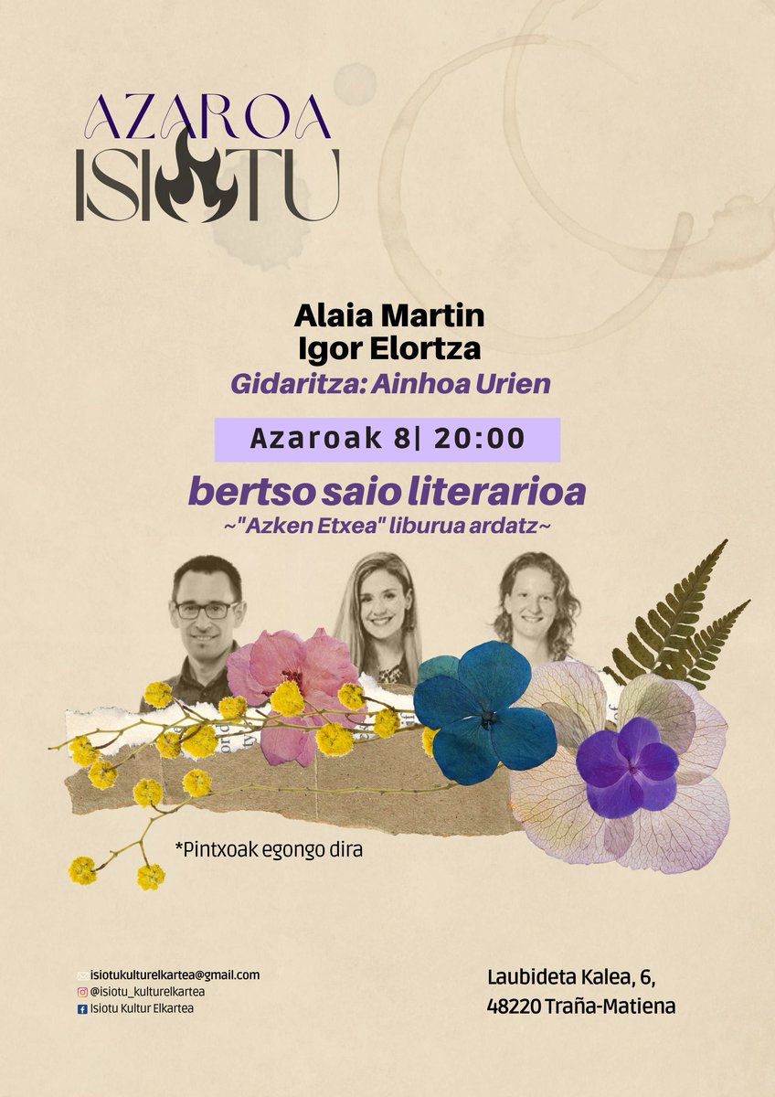 Azaroaren 8an bertso saio literarioarekin emango diogu hasiera hilabeteari! Alaia Martin eta Igor Elortza izango ditugu gurean Ainhoa Urienen gidaritzarekin. Anima zaitezte!
<a href="/ielortza/">inor</a> @urien_ainhoa