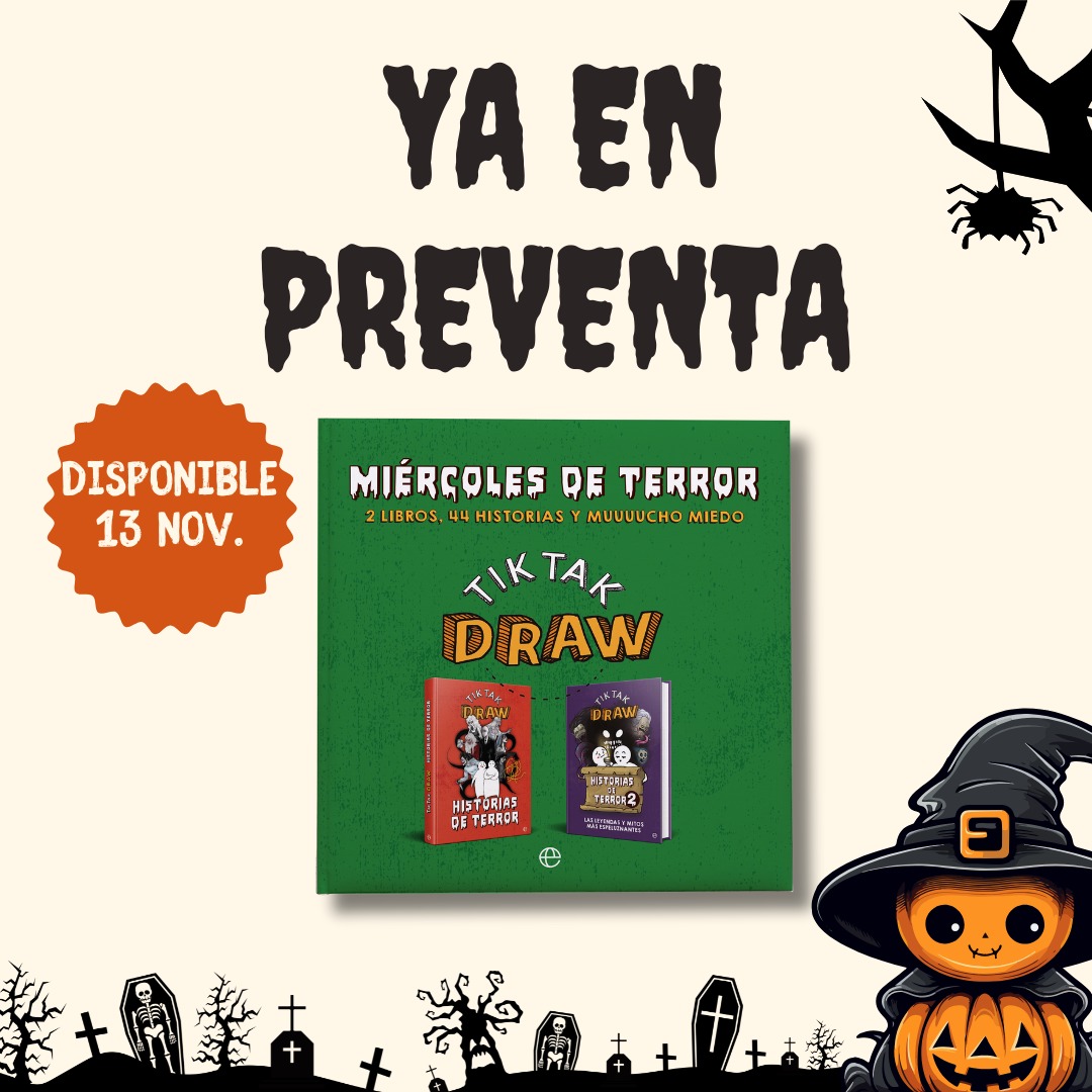 😈 Hoy es #HALLOWEEN🎃 y nada mejor que unas buenas historias de terror con <a href="/tiktakdraw/">TikTak Draw</a> y mejor en pack especial 'Miércoles de terror'.

#MiercolesDeTerror #terror #creepy #tiktakdraw #tiktakers #drawmylife 
📚➡️esferalibros.com/libros/miercol…