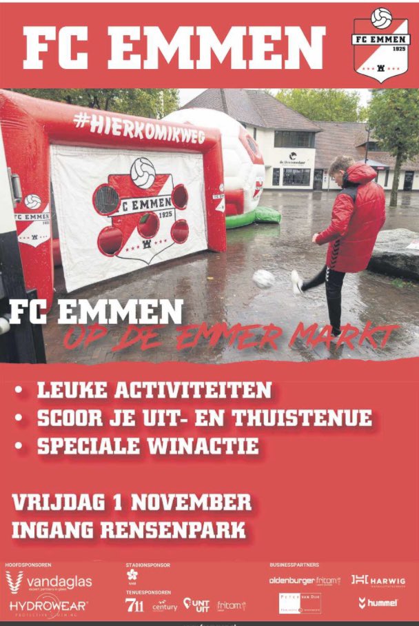 Vrijdag komt FC Emmen naar de Markt in Emmen👍⚽️ 

Kom in de herfstvakantie scoren! 

#emmen #markt #vakantie 

<a href="/FC_Emmen/">FC Emmen</a>
