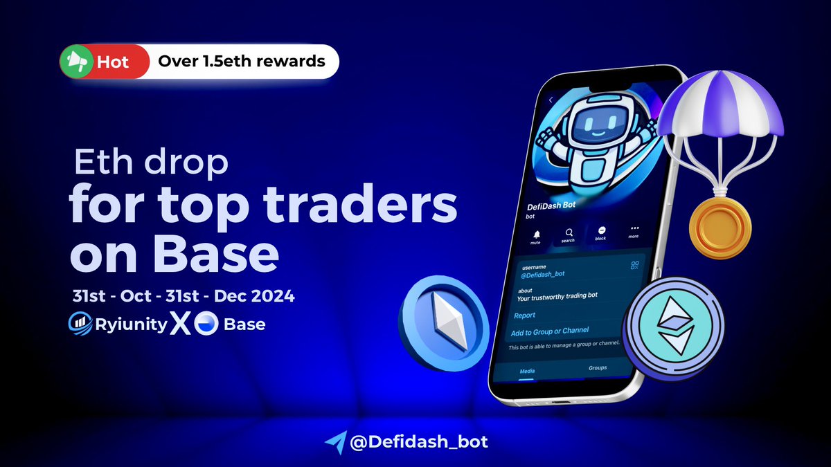 DEFIDASH_'s tweet image. 🚨 The first Tap-to-Trade Reward for @base starts at 17:00 UTC today! 

How to qualify (Thread):

1️⃣ Follow the link to DeFi Dash Bot: t.me/Defidash_bot
2️⃣ Create your unique wallet
3️⃣ Trade any Base project of your choice

1/2 

#base #Ryiunity
