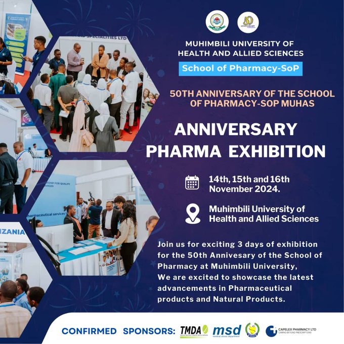 eliangiringa1's tweet photo. The 50th Anniversary Exhibition of the School of Pharmacy at Muhimbili University.  This special three-day event will showcase the latest advancements in pharmaceutical products and natural remedies, bringing together experts and innovators from the field.   Join us at MUHAS. https://t.co/FYH0VeZrzU