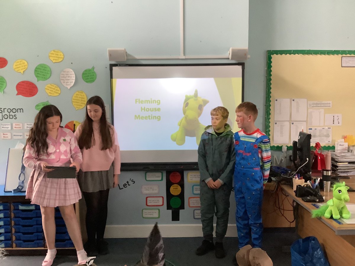DeanburnPS_P7A's tweet photo. Our House Leadership Teams prepared and delivered their first #HouseAssembly of the session. There was a focus on bonfire and firework safety. They did a fabulous job! 🔴🟢🟡🔵  #StaySafe #HouseSystem #Bruce #Fleming #Livingstone #Wallace #Teamwork #Confidence @DeanburnPS_P7B 😊 https://t.co/YfJOg4lNo9