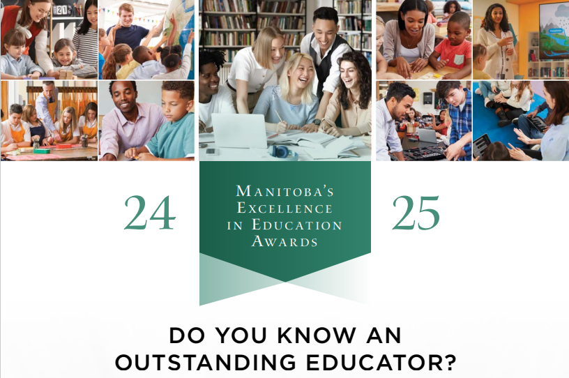 Since 2006, Manitoba has recognized exceptional educators whose outstanding educational practices have a deep and lasting impact on student achievement, engagement &amp; well-being. Nominations are now open! Submissions are due by Dec. 5: edu.gov.mb.ca/k12/excellence/