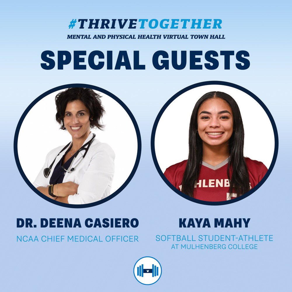The #ThriveTogether Virtual Town Hall on November 18th will feature NCAA Chief Medical Officer Dr. Deena Casiero &amp; DIII softball student athlete Kaya Mahy! Join us as they share insights on mental &amp; physical health in athletics. Use the link in our bio to register!