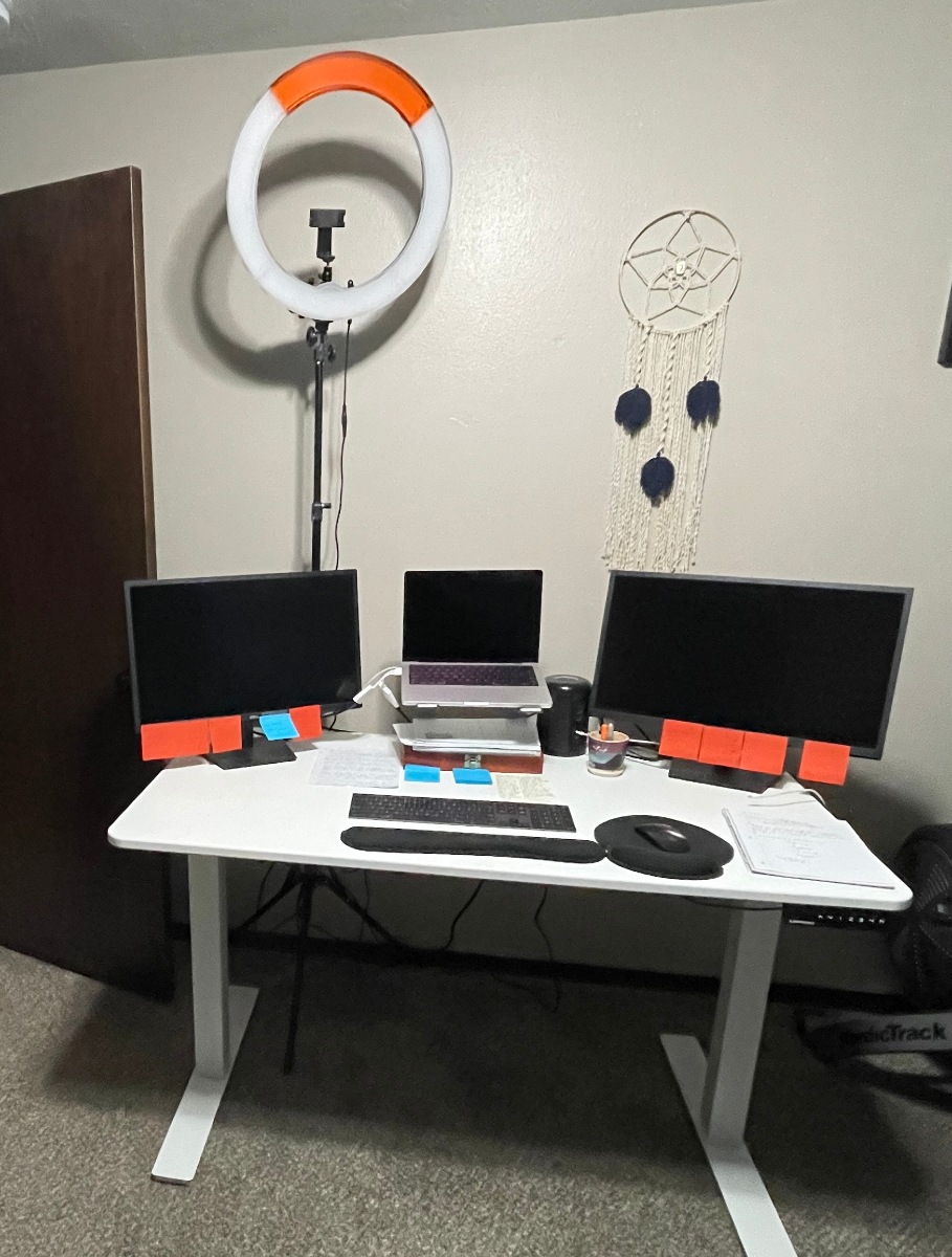 Here's the #wfh setup of one of our founding members. Drop a pic of your setup below and tell us what you like about it and one upgrade you're planning on making soon!