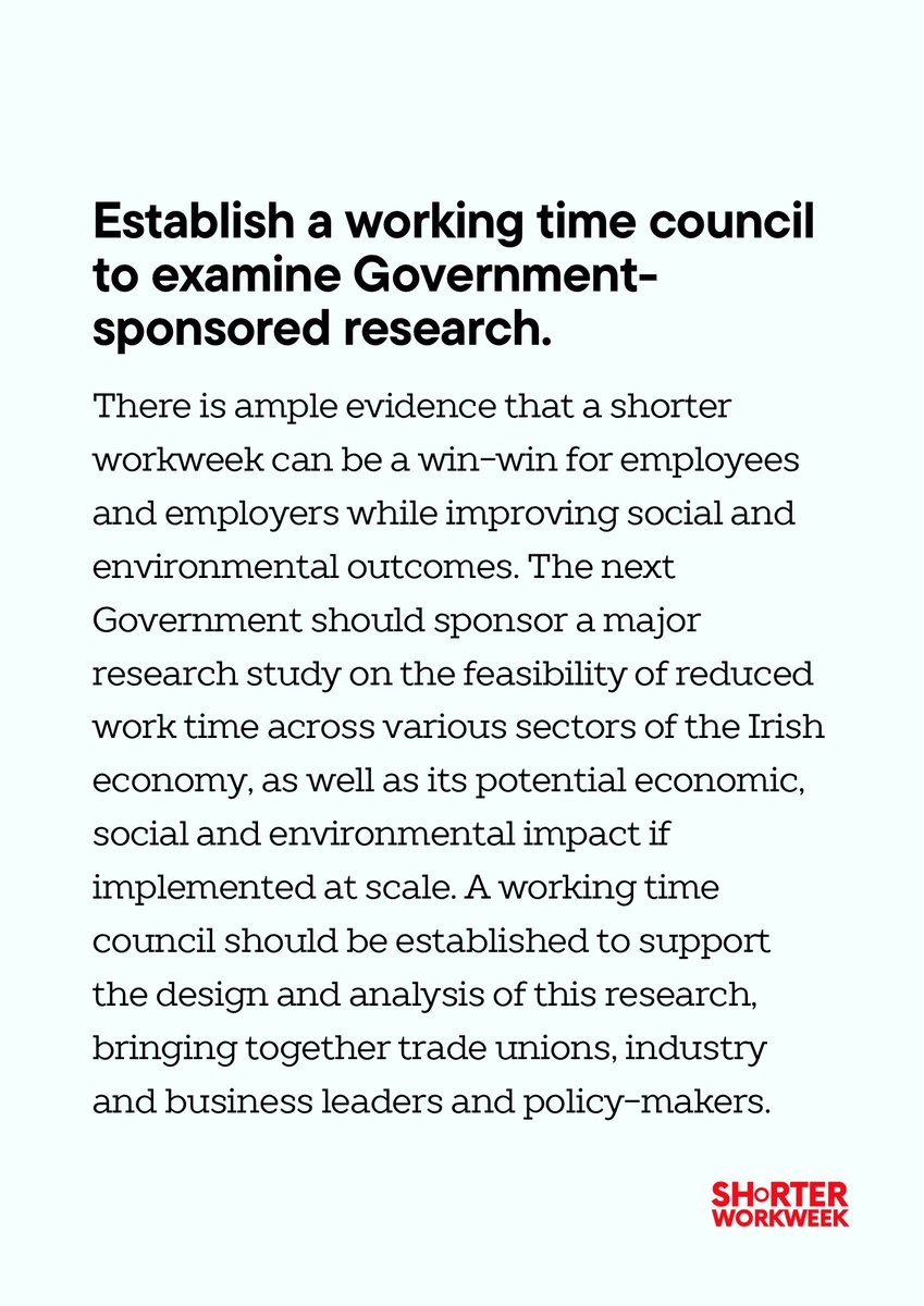 Shortr_workweek's tweet image. A reduced hour workweek benefits workers, supports a healthier society, and strengthens our economy.

Ahead of the next General Election, the Shorter Workweek Ireland Campaign are calling on candidates to back these policies👇

Join us in pushing for this change.