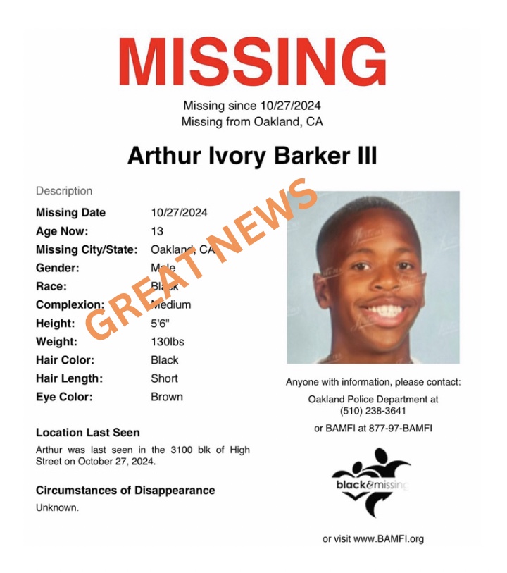 BAM_FI's tweet image. GREAT NEWS To Start The Day: Oakland police alerted us that Arthur Barker III has been located, safe.

Thank you all so much for sharing his profile. 🧡
