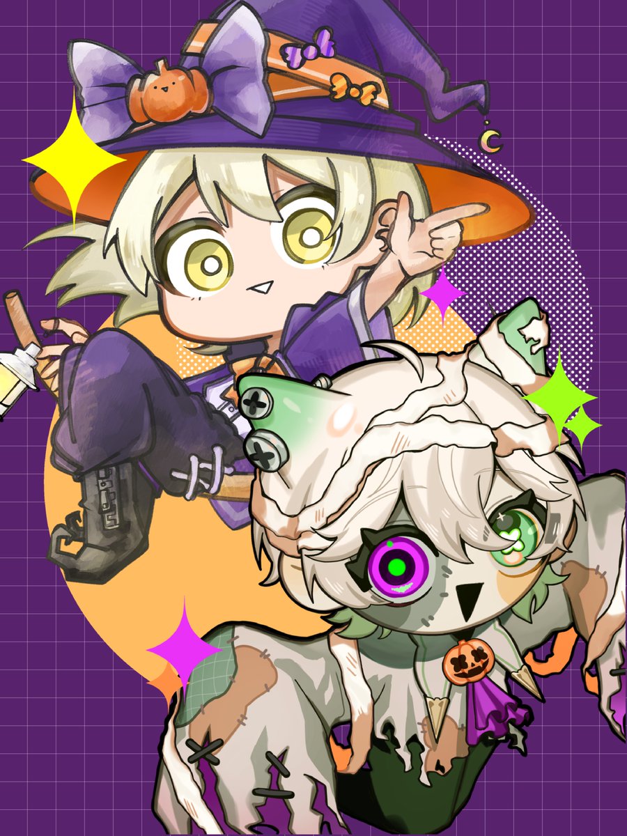 asymme_tp's tweet photo. 【🎃HappyHalloween🎃】

つくだに×ペペロンロン
ハロウィン特別イラストを公開✨
〈魔法使い〉と〈ゾンビ〉の仮装をしたふたり🧙🧟

また、期間限定でこちらのイラストを使用したグッズ販売を行っております！
詳しくは引用ポストよりご確認ください👀
#HappyHalloween https://t.co/rjzETQk5ru